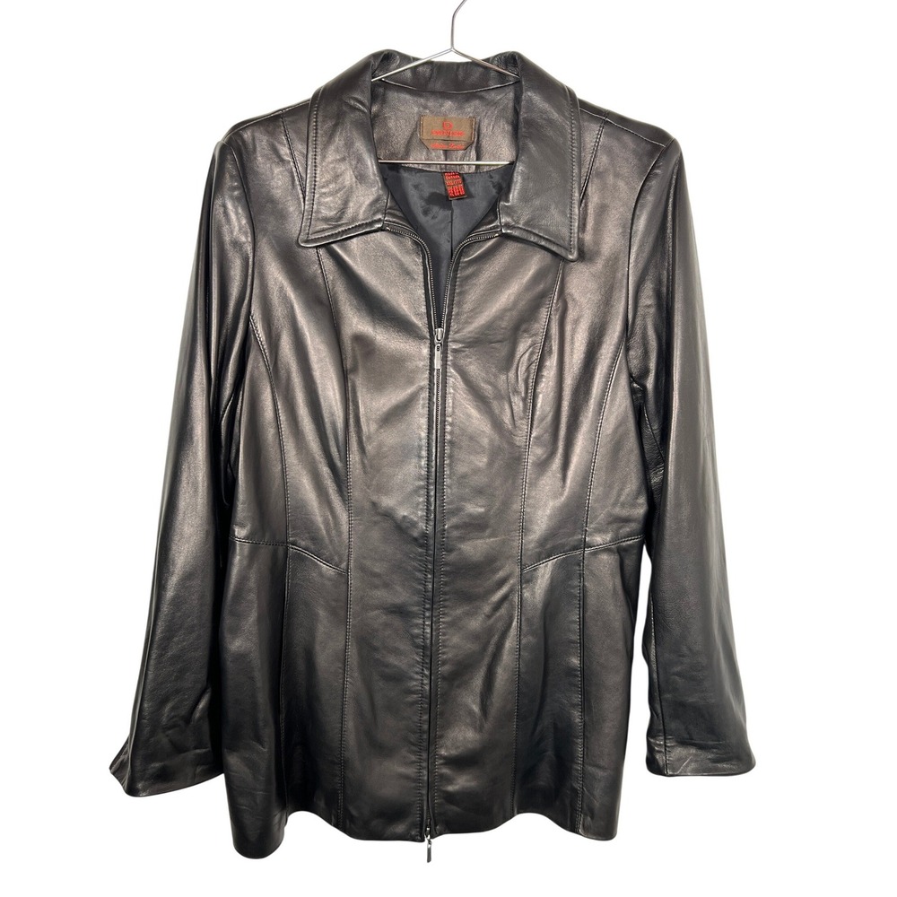 Danier Black Genuine Leather Zip Up Tailored Jacket Minimalist Moto XXL